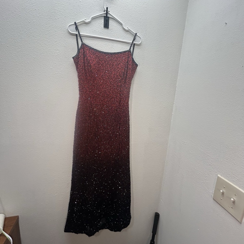 VTG Je Matadi Sean Mehta Gown Prom Dress S/M 100% Silk‎ Beaded Y2K Whimsigoth